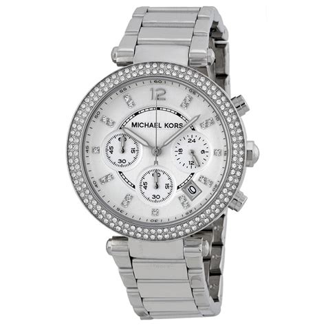 michael kors women's parker silver watch|Michael Kors parker chronograph watch.